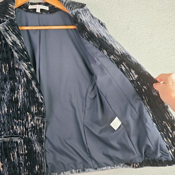 Donna Degnan Textured Woven Blazer Navy Black One Button Size 10 - Picture 11 of 16
